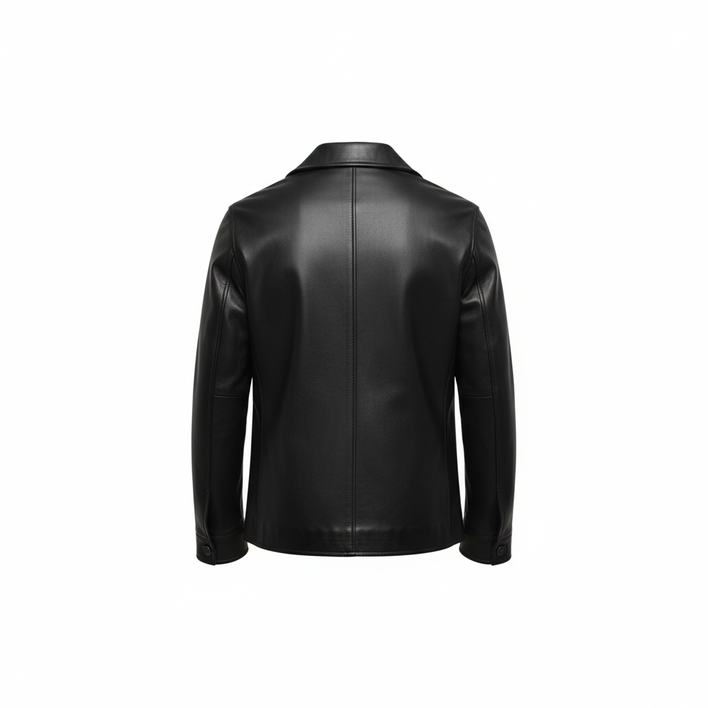Men's shirt collar black leather jacket