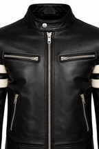 Men’s Leather Biker Jacket Black Stripes