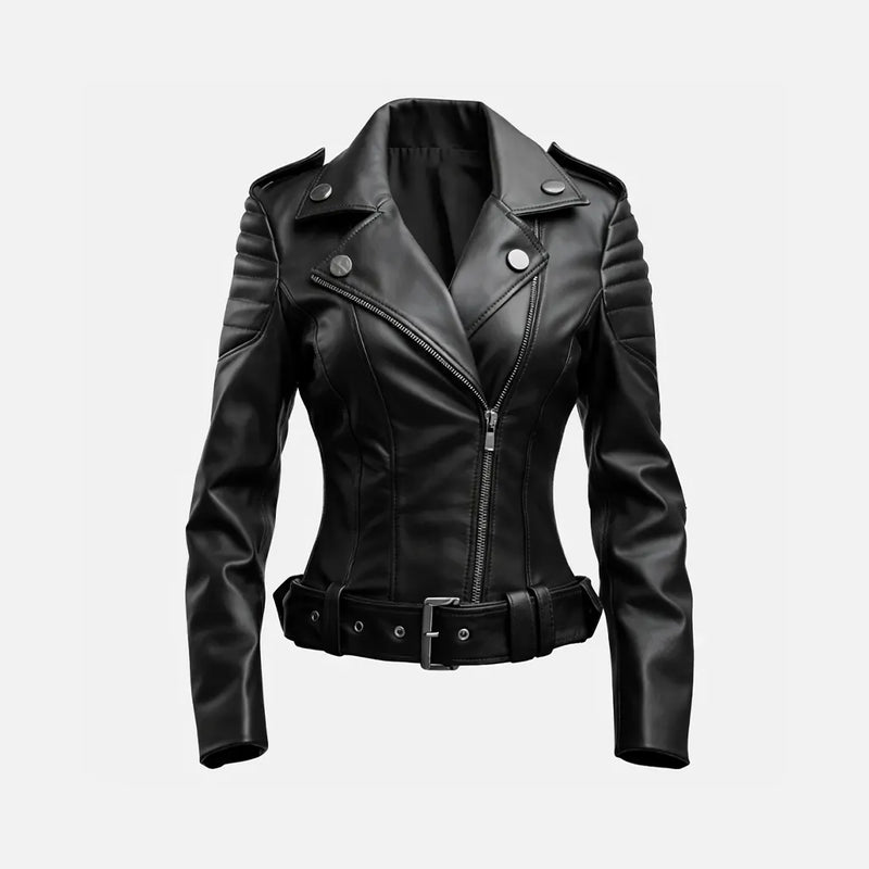 Black leather Biker jacket for women
