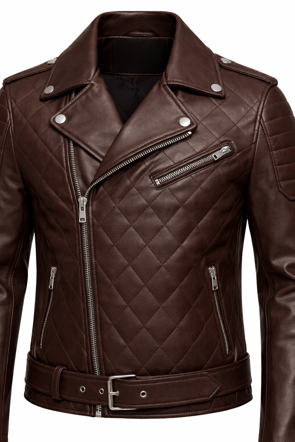 Men's Brown Quilted Biker Leather Jacket