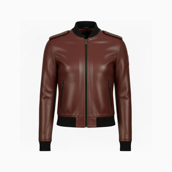 Ladies Bomber Leather Jacket Brown Waxed Style