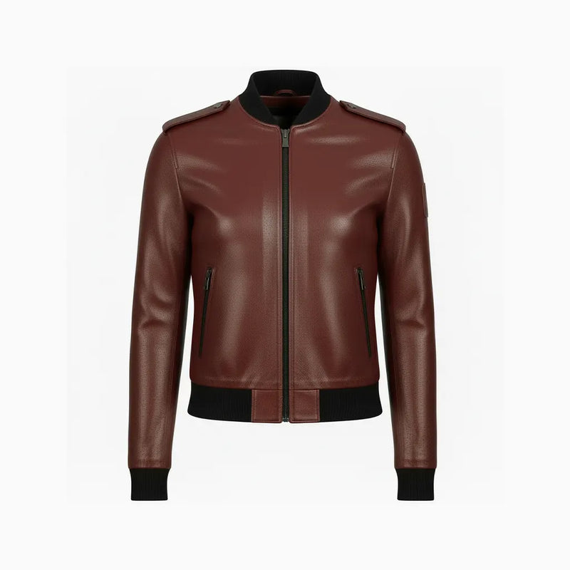 Ladies Bomber Leather Jacket Brown Waxed Style