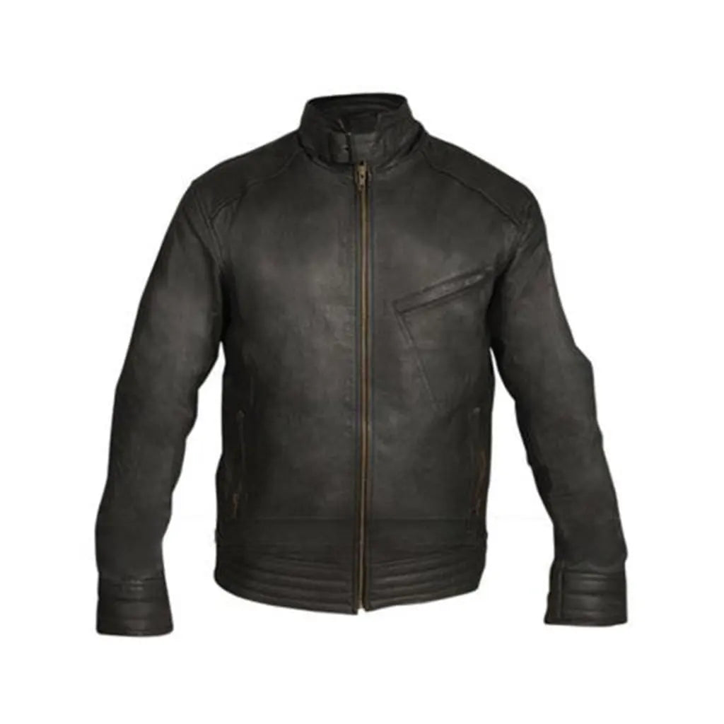 Leather Black Motorcycle Biker with tilted chest pocket Motorcycle Biker Genuine Leather Jacket