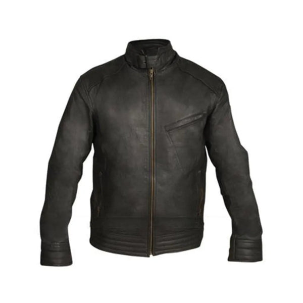 Leather Black Motorcycle Biker with tilted chest pocket Motorcycle Biker Genuine Leather Jacket