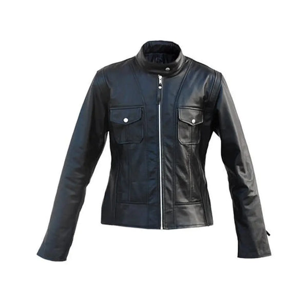 Leather Black Men Premium Genuine Leather Jacket with Front Pockets