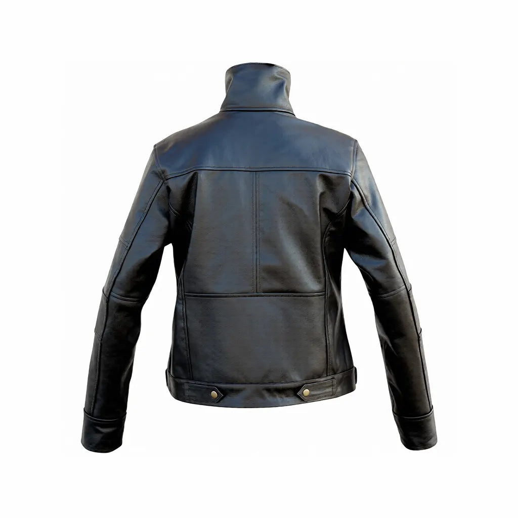 Men Long Collar Black Premium Genuine Leather Jacket