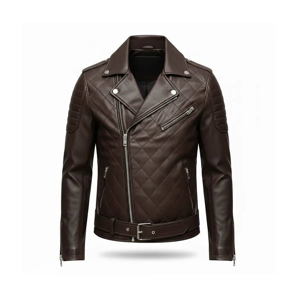 Men's Brown Quilted Biker Leather Jacket
