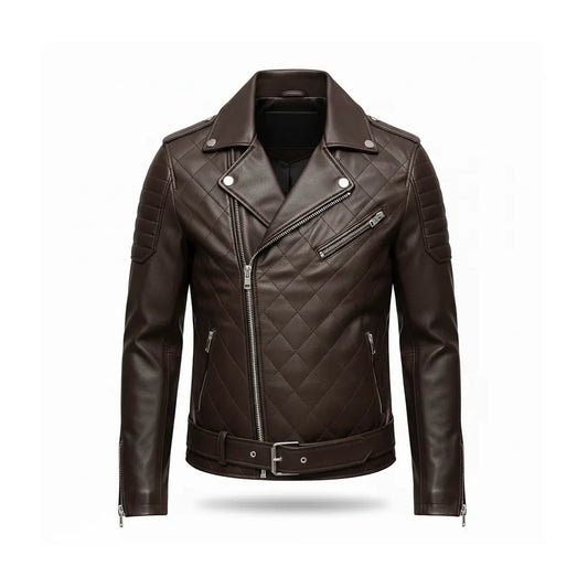 Men's Brown Quilted Biker Leather Jacket