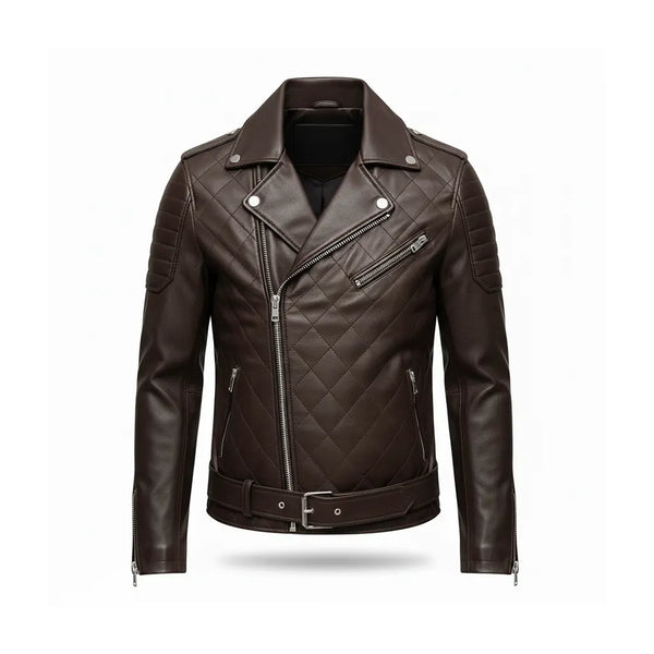 Men's Brown Quilted Biker Leather Jacket