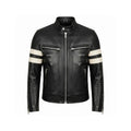Men’s Leather Biker Jacket Black Stripes