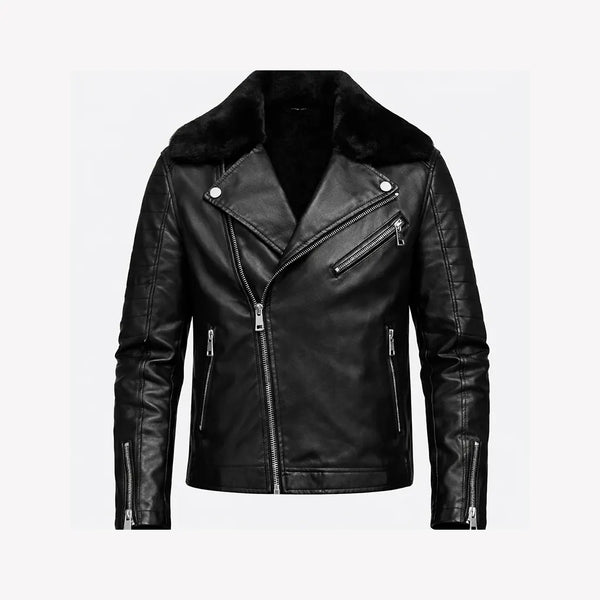 Mens Leather Biker Jacket With Fur Collar