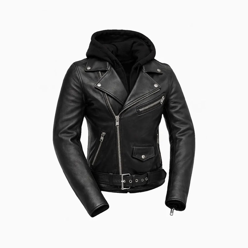 Ryman Women's Motorcycle Leather Hoodie Jacket