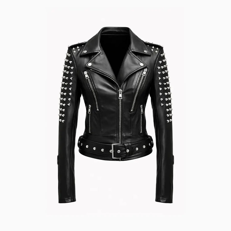 Women's Black Stud Biker Leather Jacket
