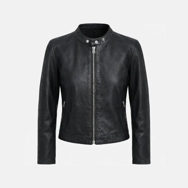 Womens-Black-Zippered-Biker-Leather-Jacket