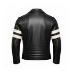 Men’s Leather Biker Jacket Black Stripes