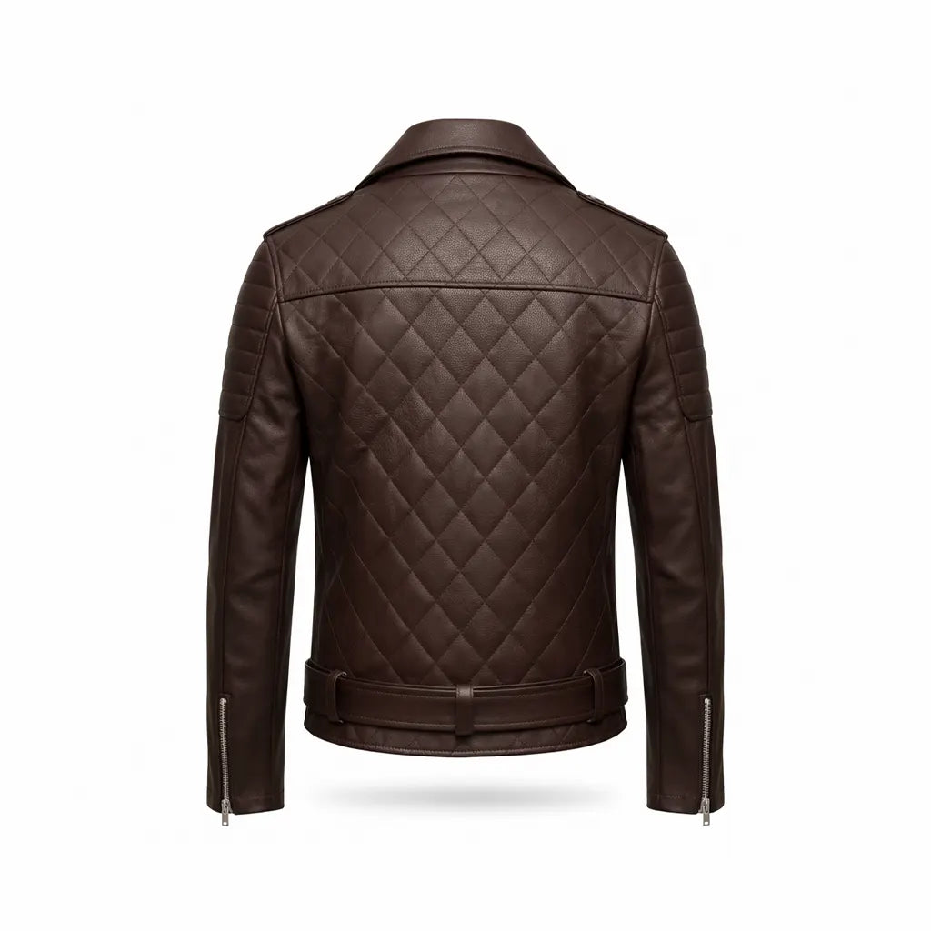 Men's Brown Quilted Biker Leather Jacket