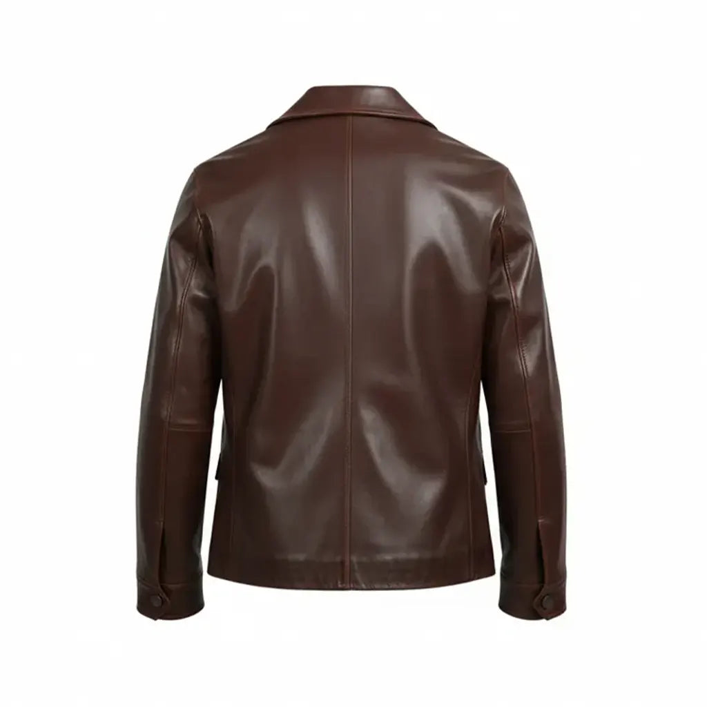Men's shirt collar brown leather jacket