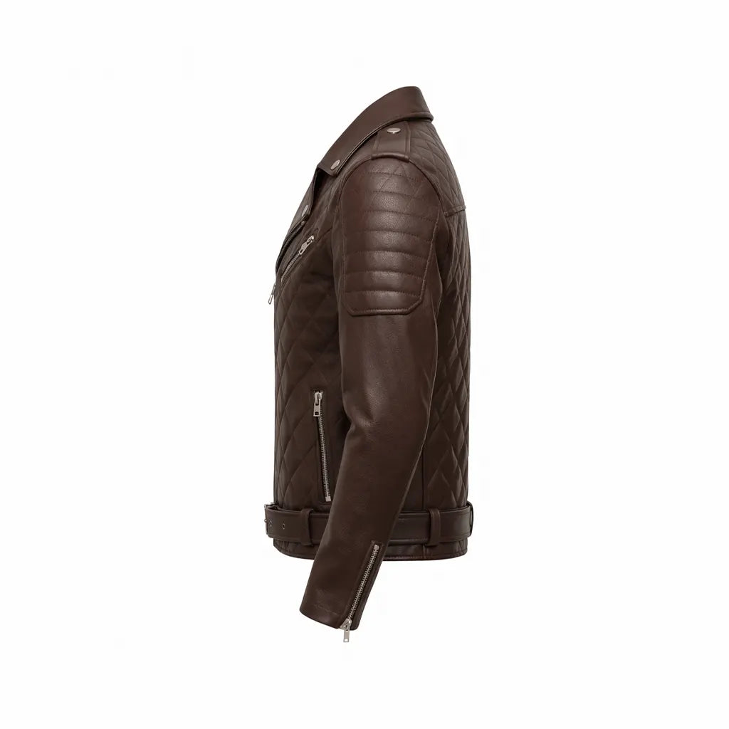 Men's Brown Quilted Biker Leather Jacket