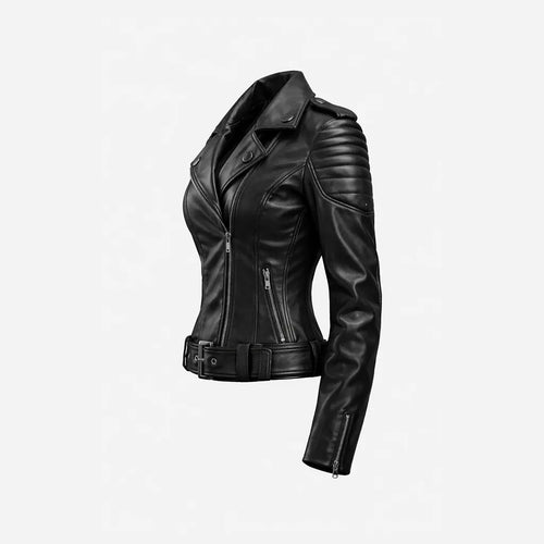 Black leather Biker jacket for women
