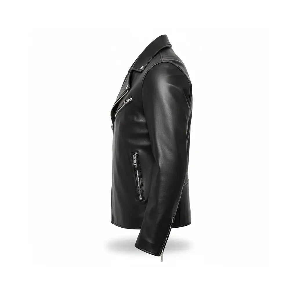 Men's black lambskin leather motorcycle jacket