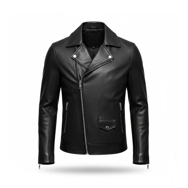 Men's black lambskin leather motorcycle jacket