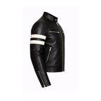 Men’s Leather Biker Jacket Black Stripes