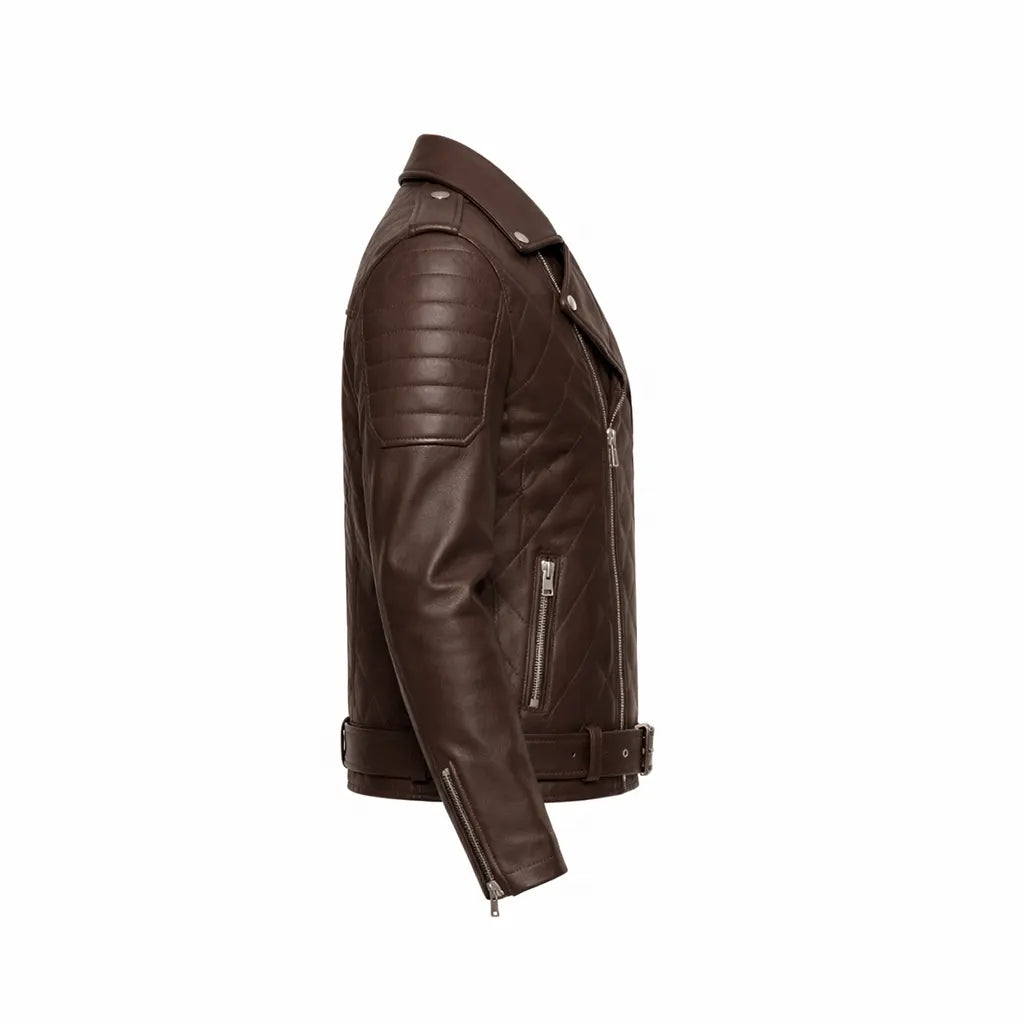 Men's Brown Quilted Biker Leather Jacket