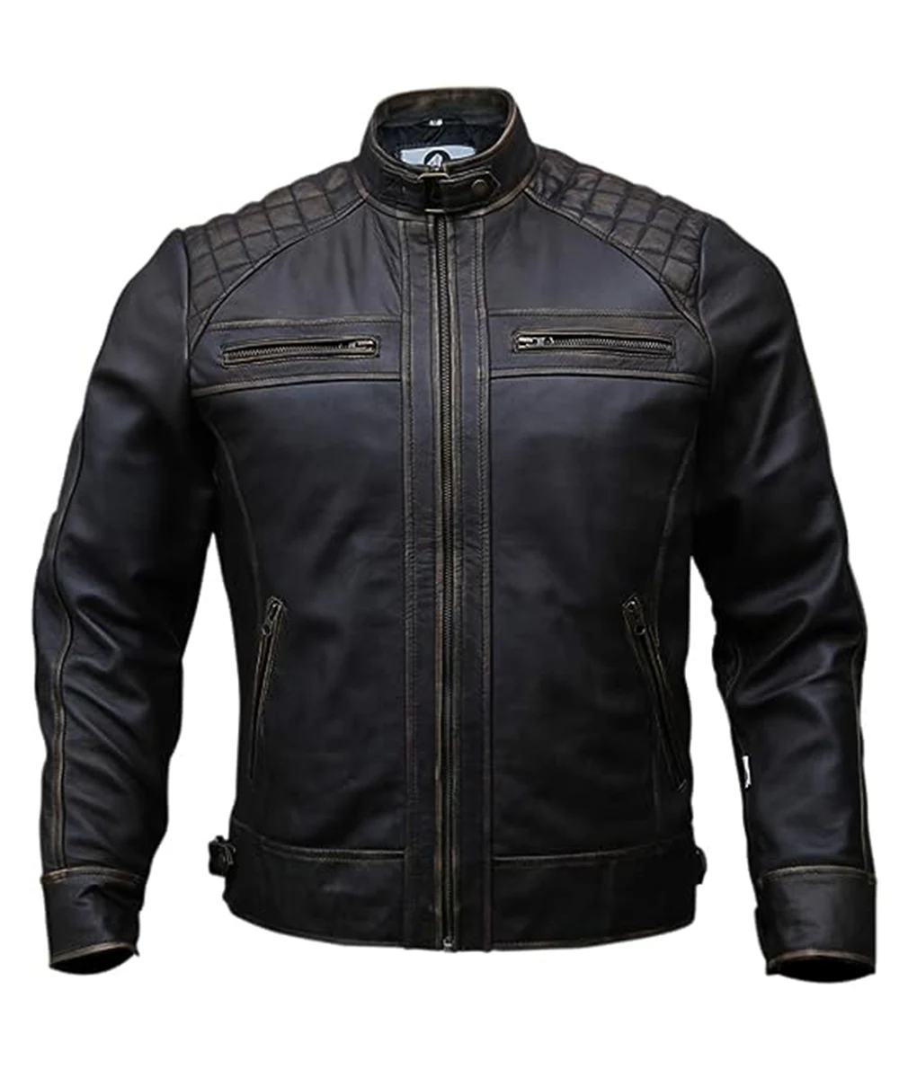Mens Orignal Leather Biker Jacket Distressed