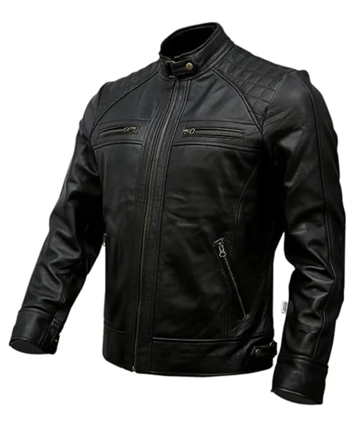 Leather jacket black side pose