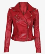 Margaret Women's Red Asymmetrical Moto Leather Jacket
