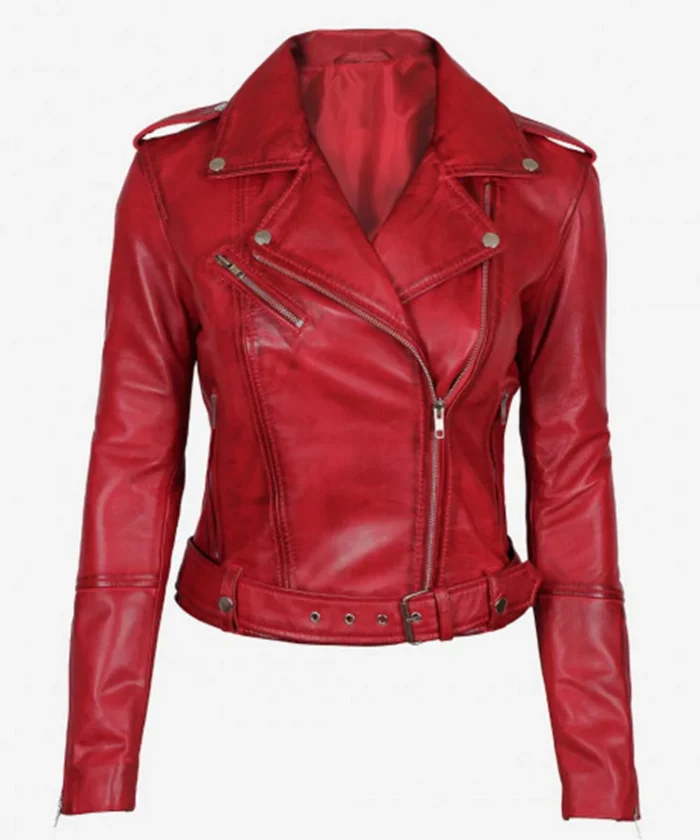 Margaret Women's Red Asymmetrical Moto Leather Jacket