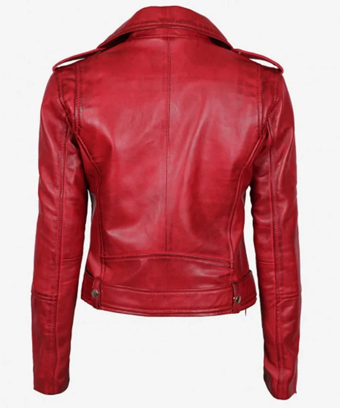 Margaret Women's Red Asymmetrical Moto Leather Jacket back