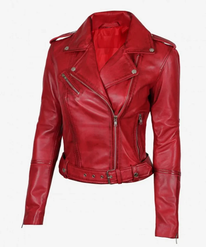 Margaret Women's Red Asymmetrical Moto Leather Jacket side