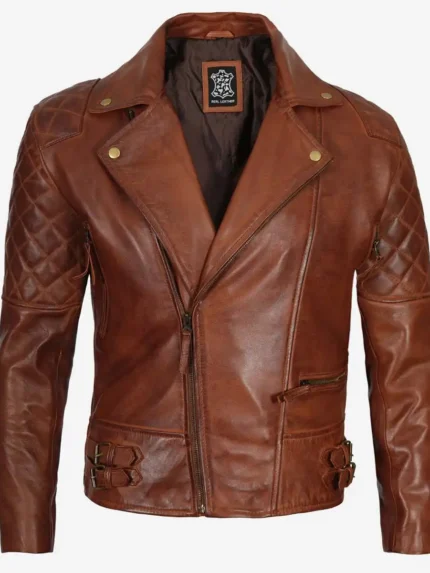 Waxed Motorcycle Leather Jacket front