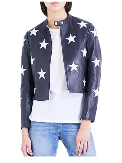 Women's Star Printed Leather Jacket.