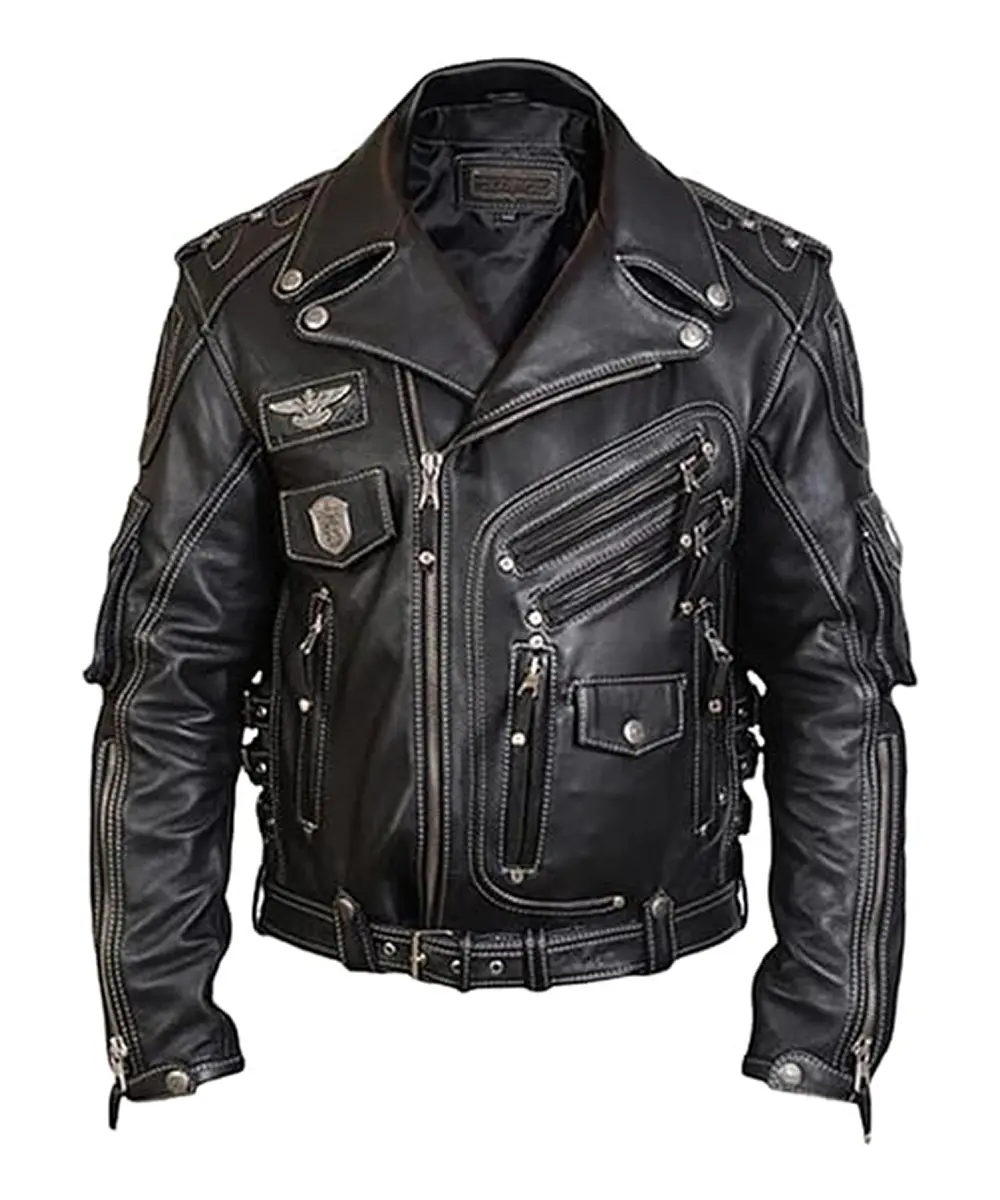 Men's Cowhide Heavyweight Biker Leather Jacket Black