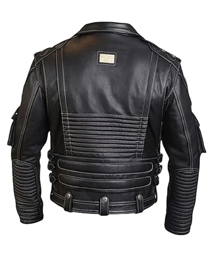 Men's Cowhide Heavyweight Biker Leather Jacket Black