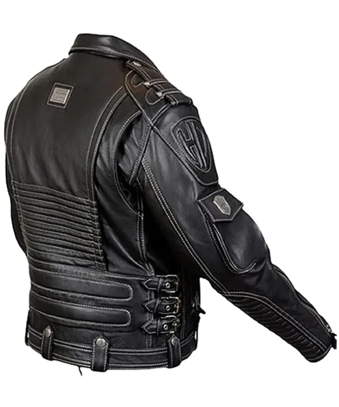 Men's Cowhide Heavyweight Biker Leather Jacket Black