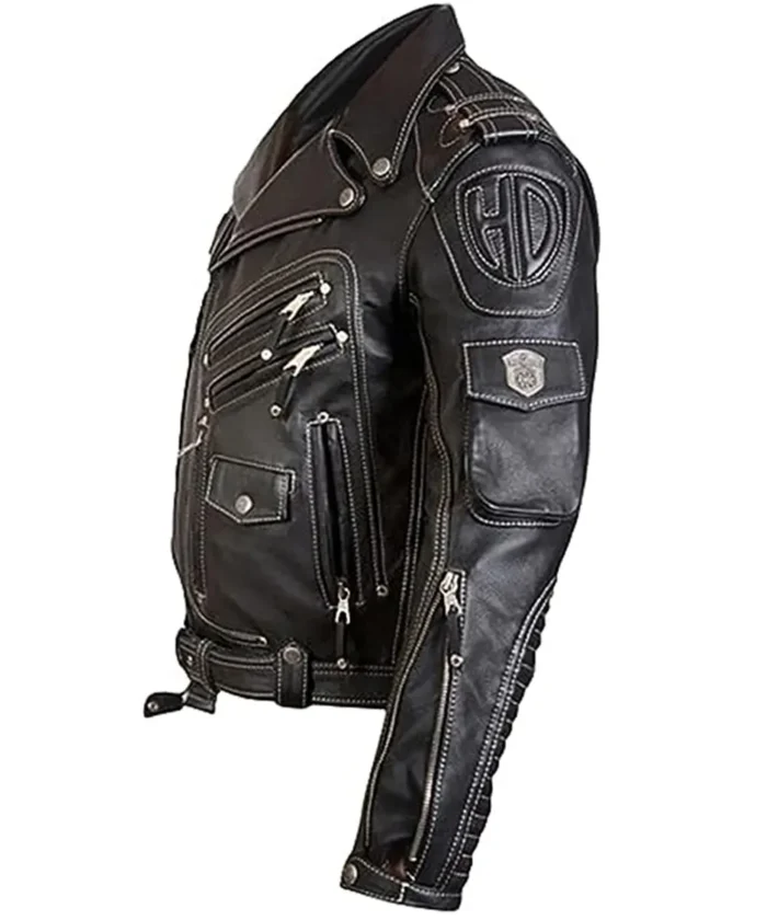 Men's Cowhide Heavyweight Biker Leather Jacket Black