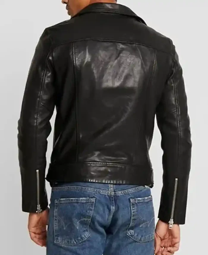 Shumack Black Biker Leather Jacket back