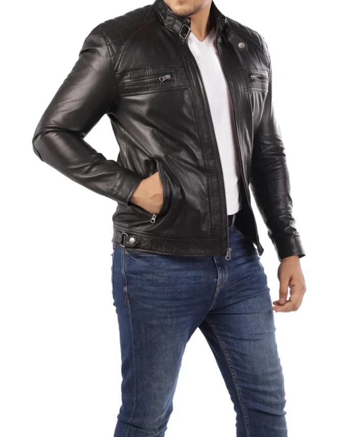 biker black jacket front