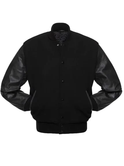 varsity black bomber jacket