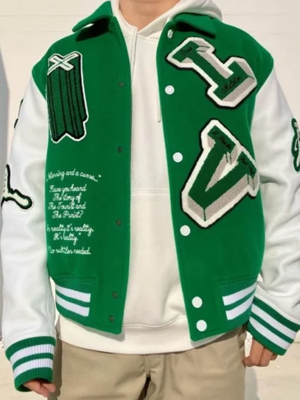 varsity green jacket front