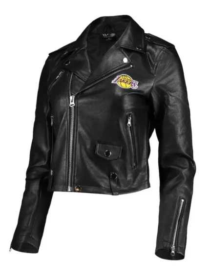 Elna Hane Los Angeles Lakers Black Biker Leather Jacket front