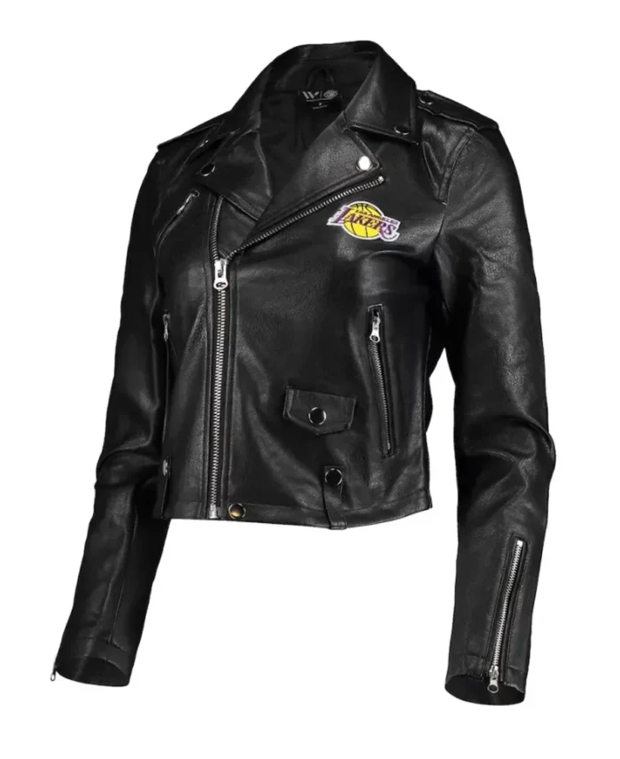 Elna Hane Los Angeles Lakers Black Biker Leather Jacket front