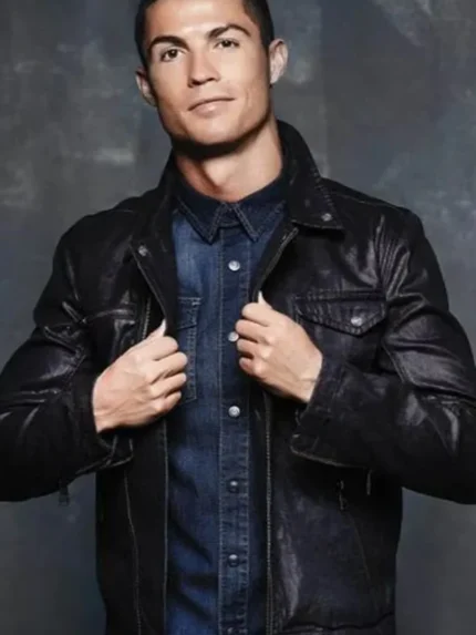 Footballer Ronaldo Leather Black Jacket