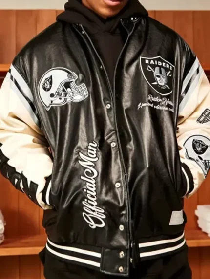 Las Vegas Raiders Leather Letterman Varsity Jacket front