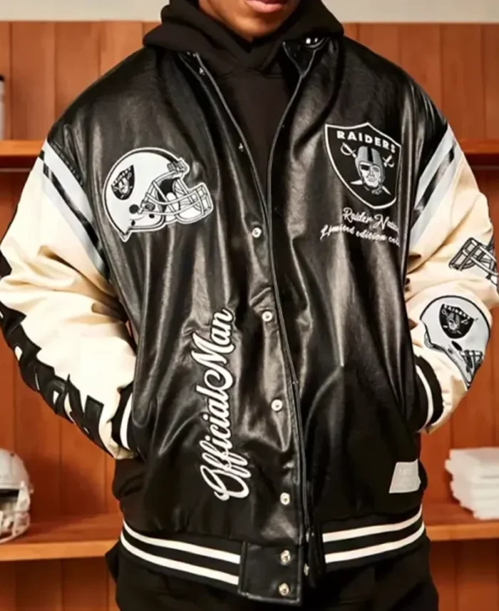 Las Vegas Raiders Leather Letterman Varsity Jacket front