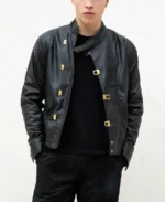 Akira Kaneda Embroidered Black Leather Jacket front