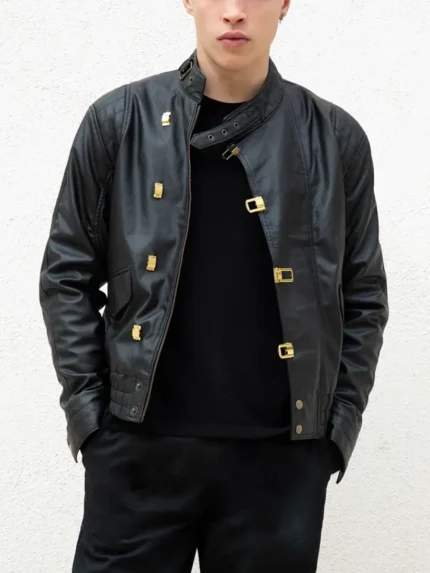 Akira Kaneda Embroidered Black Leather Jacket front